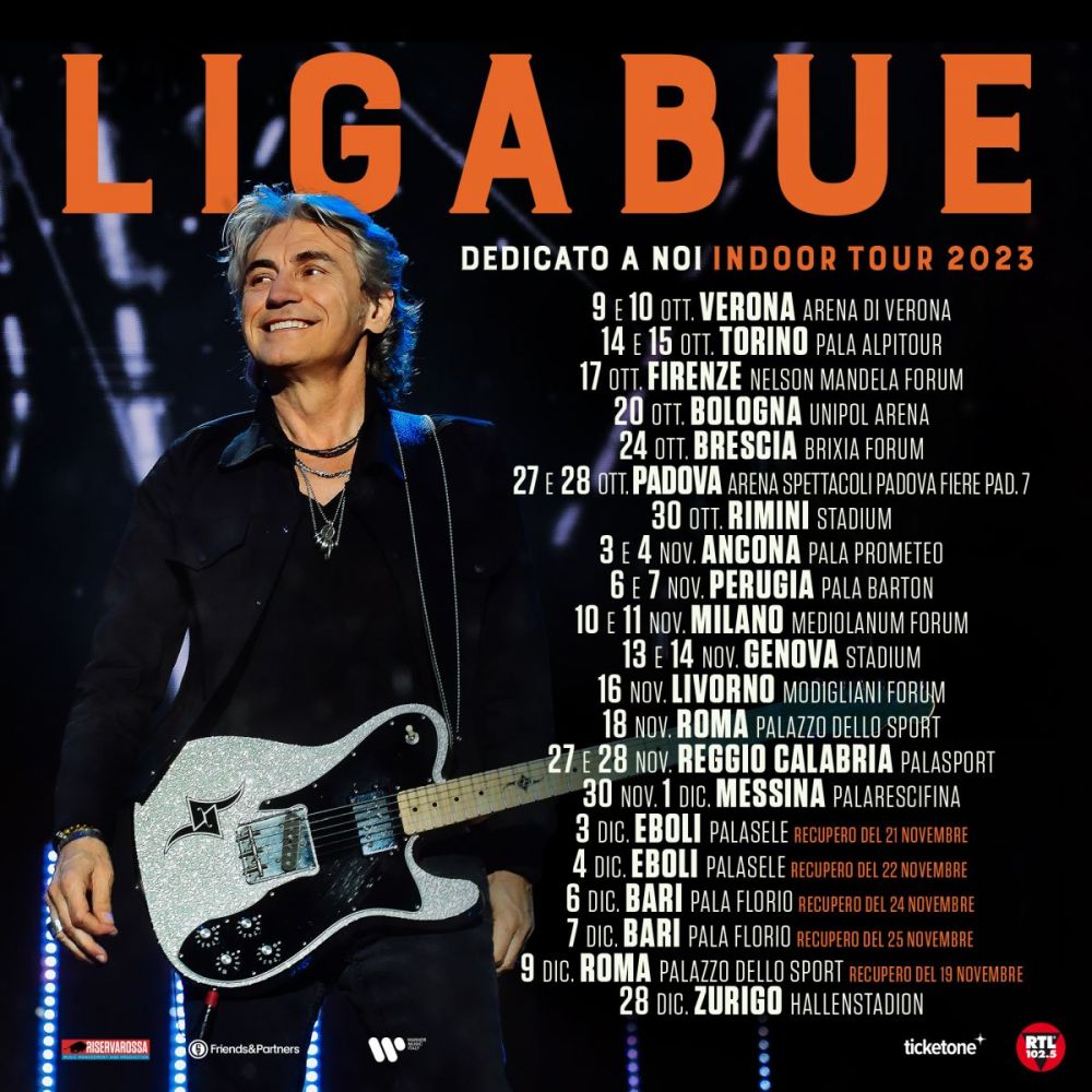 LUCIANO LIGABUE - Il tour riparte dai principali palasport del Sud, oggi e domani in concerto al Palasport di REGGIO CALABRIA